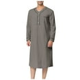 thumbnail image 1 of XDZJLR Men Shirts Muslim Arabia Long Sleeve Pocket Loose Robe Solid Pocket Tops, 1 of 5