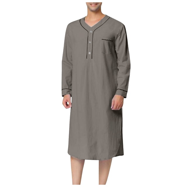 XDZJLR Men Shirts Muslim Arabia Long Sleeve Pocket Loose Robe Solid Pocket Tops