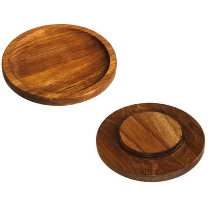 Cypress Home Acacia Wood Wine Glass Appetizer Plate, Set of