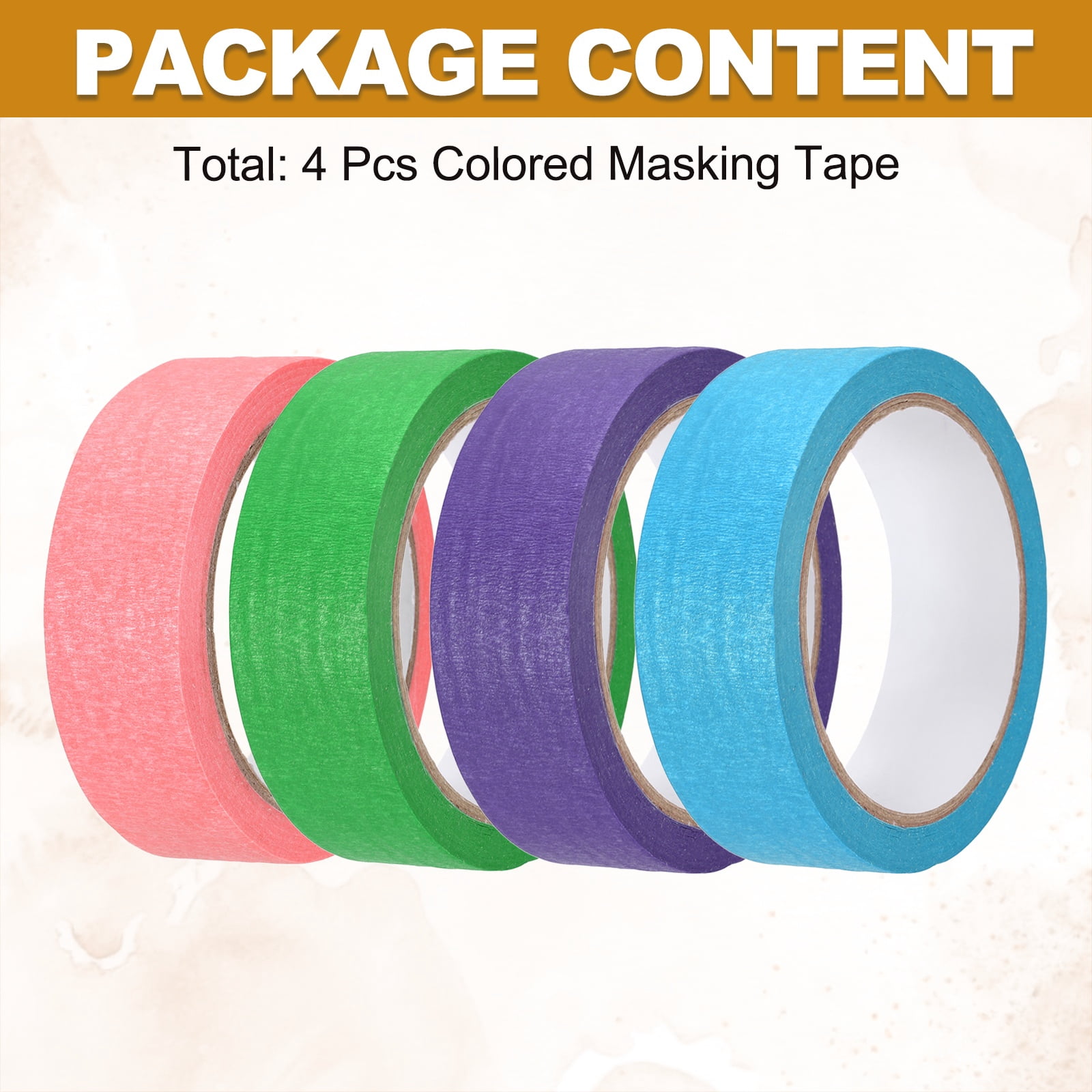 4pcs 1-3/16" x 22 Yard Colored Masking Tape, Pink Purple Blue Dark Green