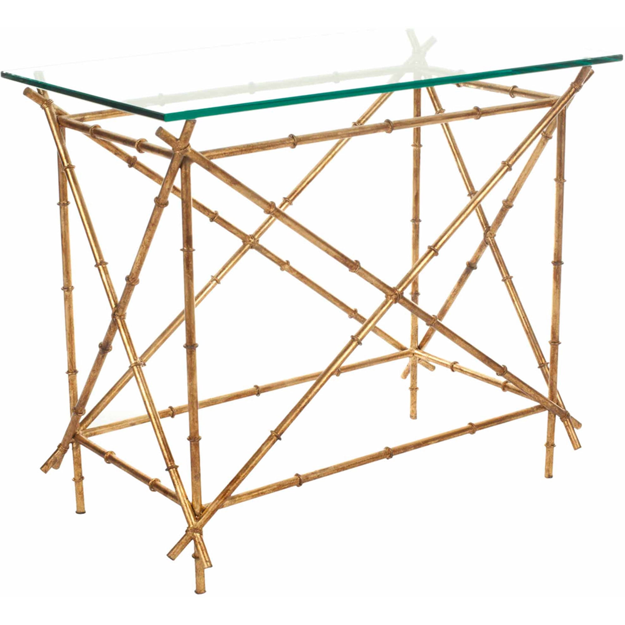 SAFAVIEH Mark 23.2 in. H Cross Accent Table, Clear Glass Top/Gold Legs