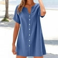 thumbnail image 2 of Women's Casual Short Sleeve Shirt Dress Pure Color Linen Button Down Comfortable Loose Fit Summer Spring Everyday Outfit, 2 of 2