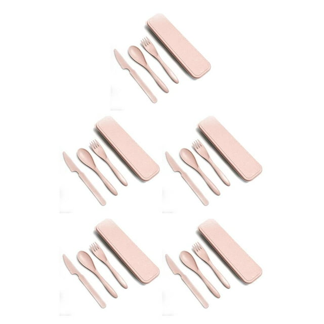 jesticaly Tableware Set Portable Washable Solid Color Children Flatware Kit Home Preschool Camping Holiday Cutlery Pink 5Set