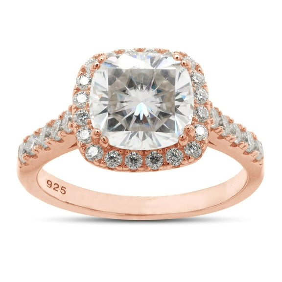 1.90 ct. t.w Center 7.5MM Cushion Cut Lab Created Moissanite Diamond Solitaire Halo Engagement Ring In 14k Rose Gold Over Sterling Silver (VVS1 Clarity) Ring Size-4.5