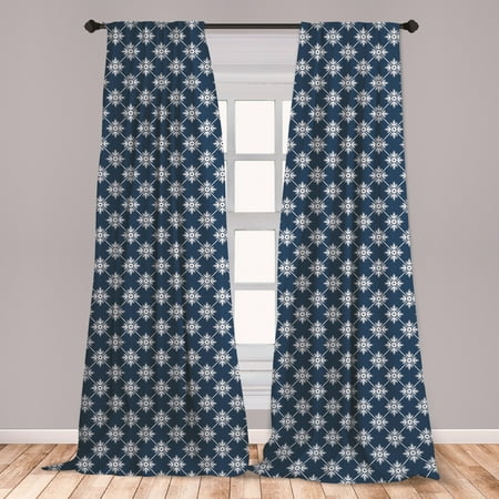 White Curtains With Navy Blue Design Indigo Curtains 2 Panels Set, Greek House Tile Inspired Design with Floral Flower Leaf Details, Window Drapes for Living Room Bedroom, Navy Blue and White, by Ambesonne ()