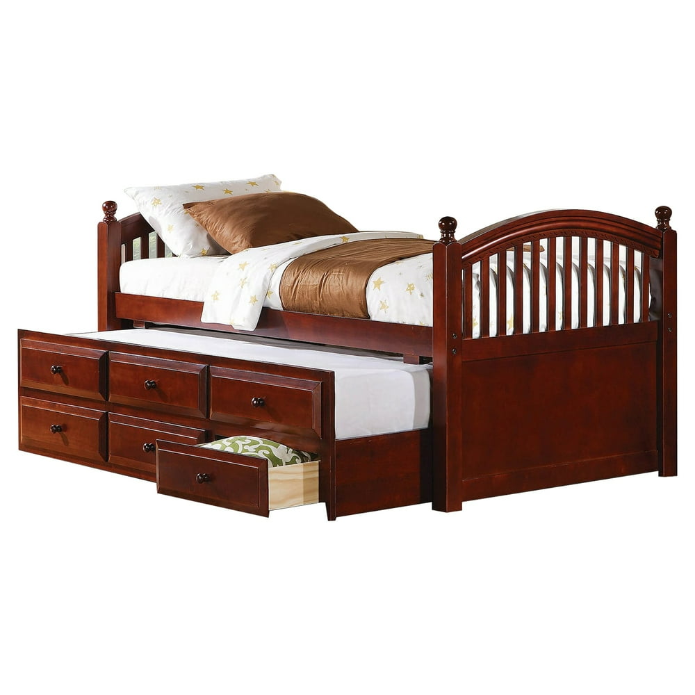 Wooden Twin Size Daybed with Trundle and Three Spacious Drawers, Brown