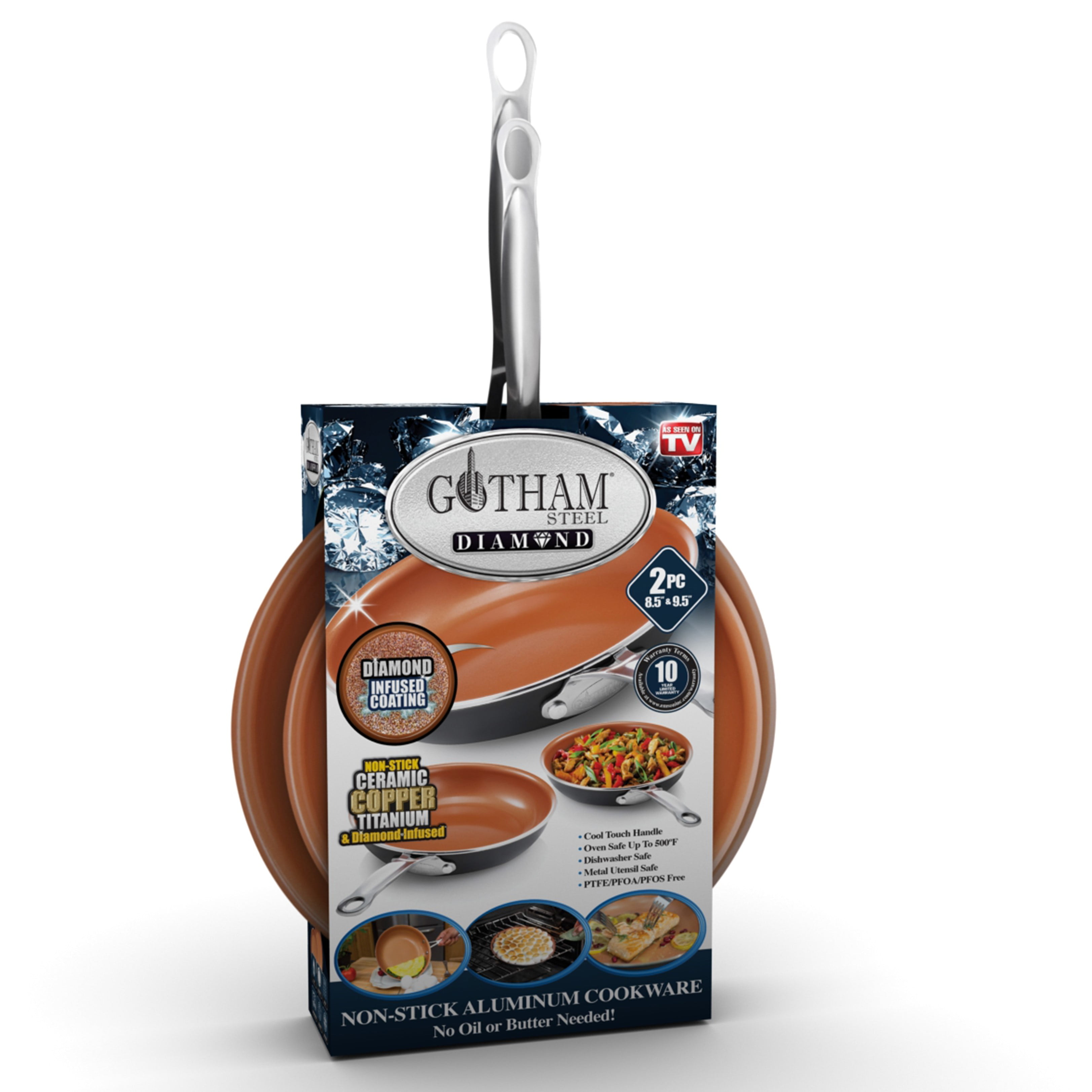 Gotham Steel Diamond Nonstick Frying Pan Set, 8.5” and 9.5” Ceramic