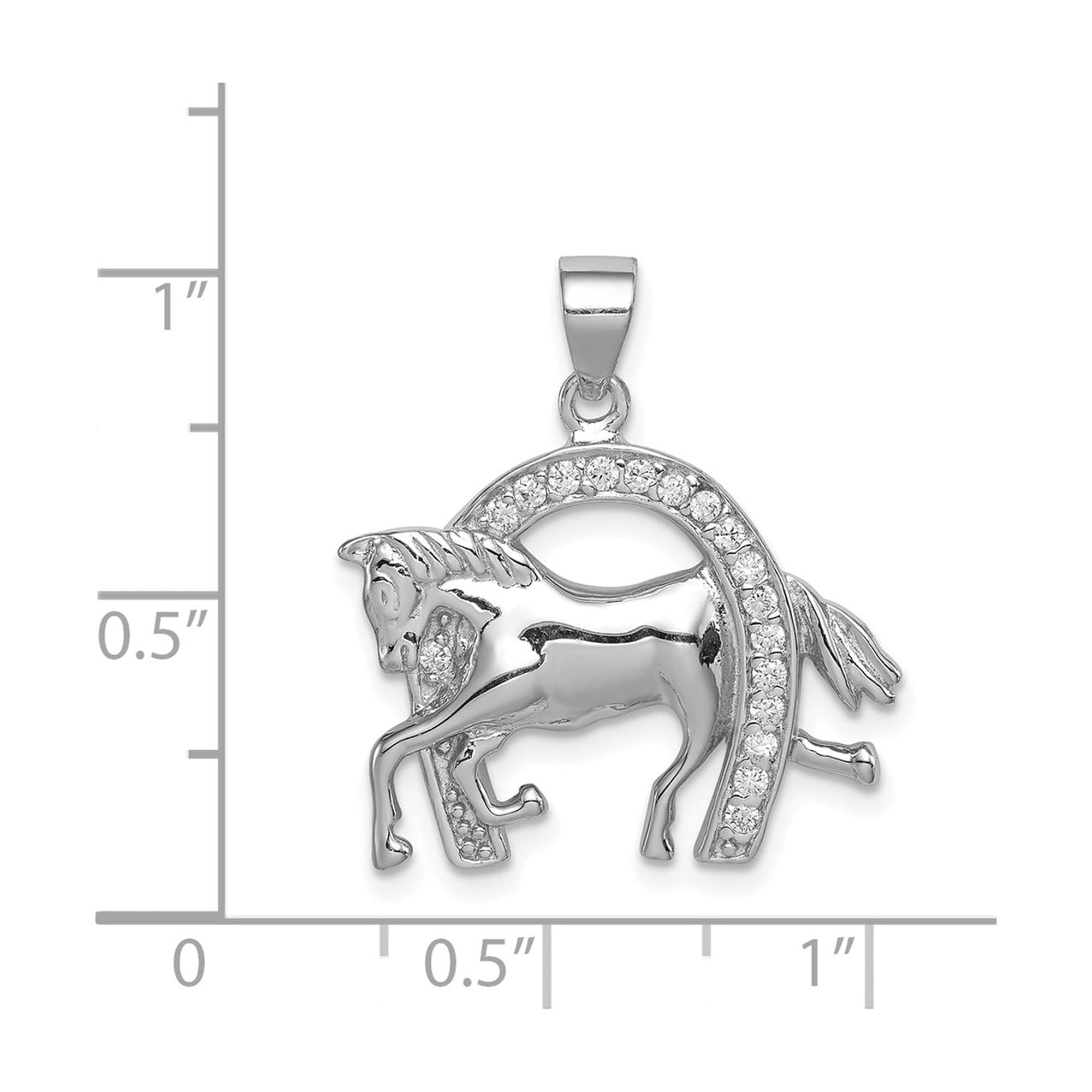 925 Sterling Silver Prancing Horse Pendant Charm with Cubic Zirconia Horseshoe