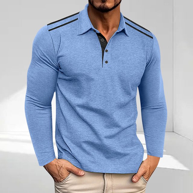 pstuiky camisas de manga larga para hombre, Camiseta deportiva informal, versátil y de color liso con botones y solapa de manga larga para hombre Tops de hombre m