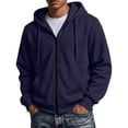 thumbnail image 3 of Hearthz Fleece Hoodie Men Oversized Full Zip Up Hoodie Sweatshirts for Men Drawstring Fall Winter Warm Jacket with Hoodie for Men Navy S, 3 of 8