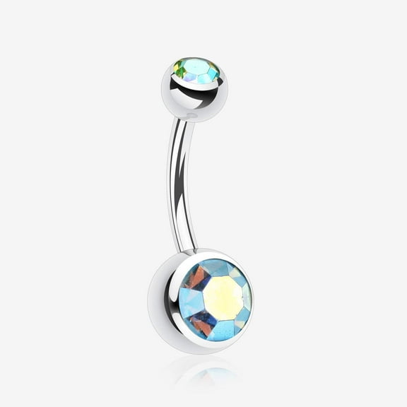 Double Gem Ball Steel Belly Button Ring