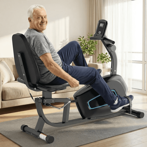 Naipo Recumbent Exercise Bike 8Level Adjustable Resistance Stationary Indoor Cycling Bike with Heart Rate and LCD Monitor for Home Gym Workout 300lbs