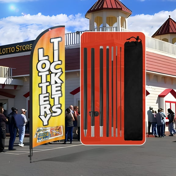 QSUM Lottery Tickets Themed Feather Flag, 8.2FT Lottery Tickety Advertising Swooper Flag, Vivid Color and Fade Proof Lottery Tickets Signs for Businesses