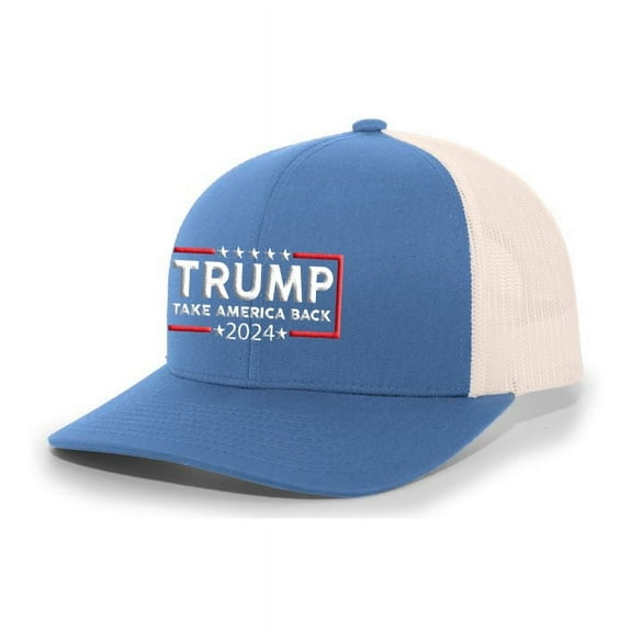 Trump 2024 Take America Back Republican Conservative Mesh Back Trucker Hat- Blue/Beige