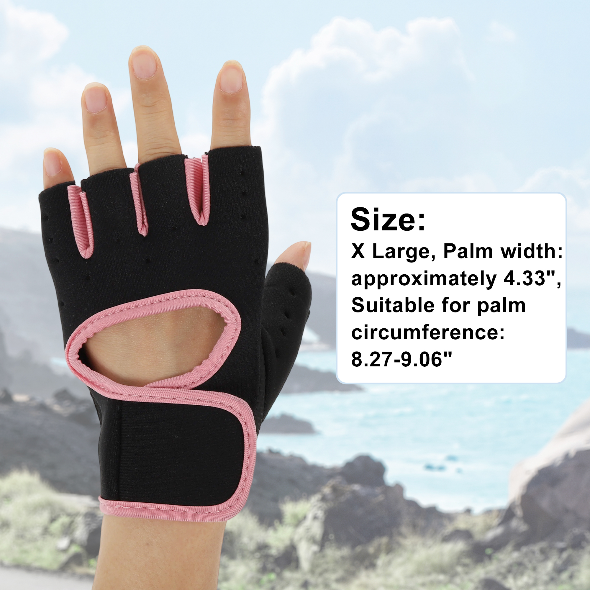 Unique Bargains 1Pair Half-finger Strength Training Sport Gloves Pink X Large