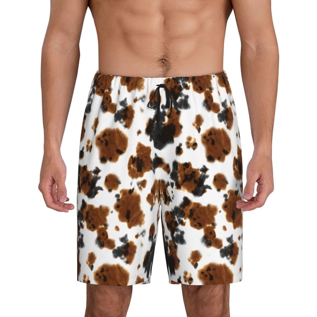 Balery Cow Tie Dye Pantalones cortos de pijama de punto de algodón para hombre con cinturilla y bolsillos-Large