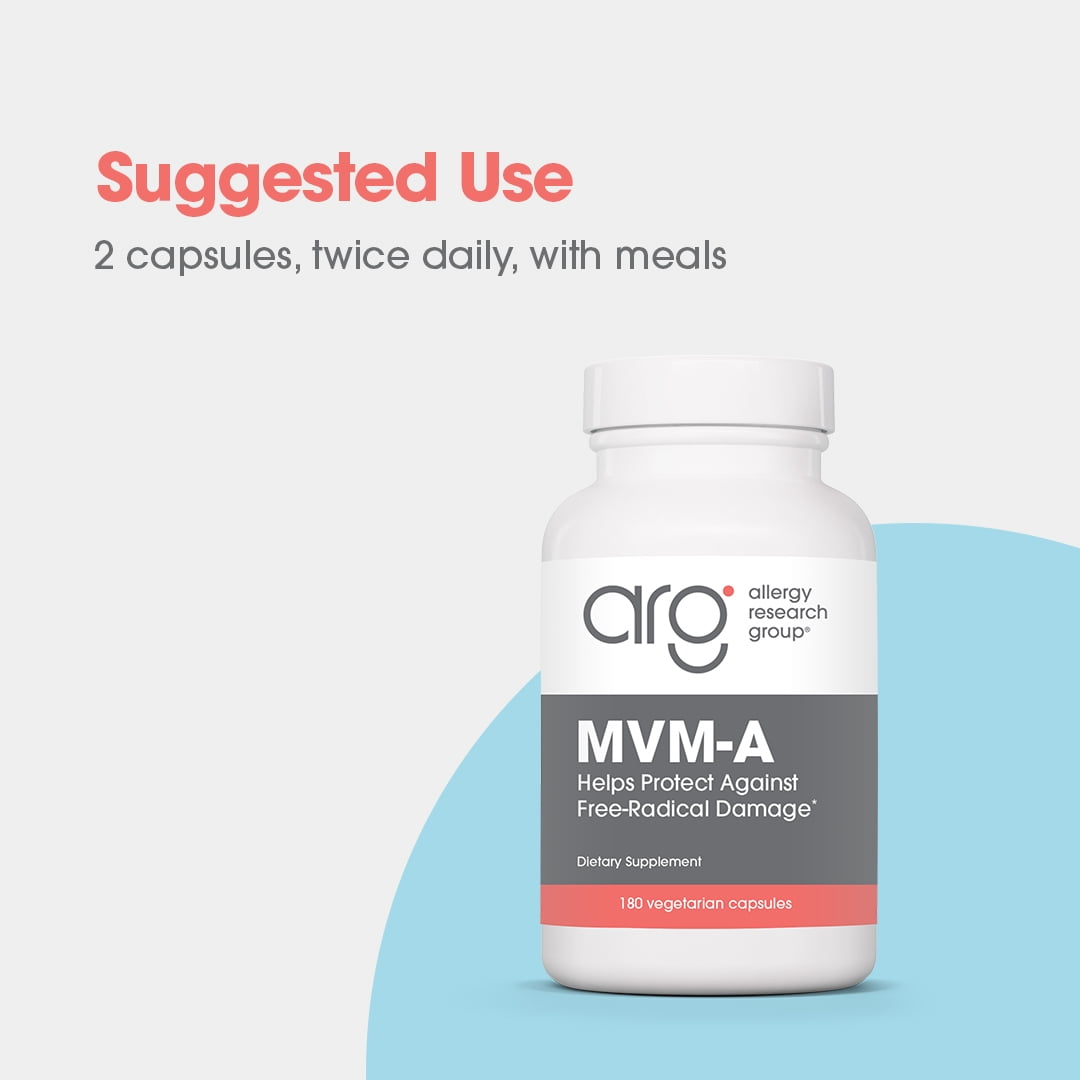 Allergy Research Group MVM-A - Multivitamin Multimineral w/Antioxidants, Multivitamin for Women & Men 50+ w/Vitamin A, C, D, Zinc, Biotin & More - 180 Vegetarian Capsules