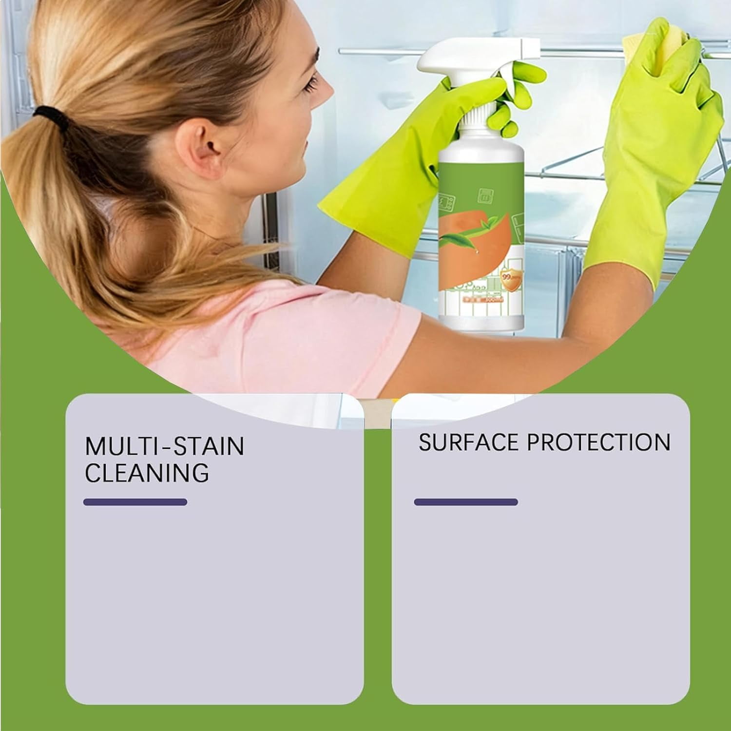 Natural Enzyme Cleaner, a multi-purpose cleaner and kitchen appliance cleaner, suitable for refrigerators, ovens, stovetops, and range hoods, easily cleans household items.