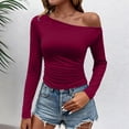 thumbnail image 4 of XRoczxe Women Off Shoulder Long Sleeve Top Ruched Slim Fit Solid Blouse Soft Stretch Casual Shirt, Can Be Worn Alone or Layered, 4 of 6