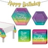 Party City Sparkle Birthday Basic Tableware for 8 Guests, Prismatic Rainbow ROYGBIV Napkins, Plates, and Table Cover