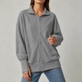 thumbnail image 4 of DISKEBUISS Women's Ribbed Full Zip Up Jacket Stand Collar Long Sleeve Sweatshirt Coat with Thumb Holes & Pockets for Fall Winter, 4 of 7
