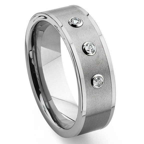 Titanium Kay Tungsten Carbide Diamond Flat Top Comfort Fit Mens Wedding Band Ring Sz 10.0
