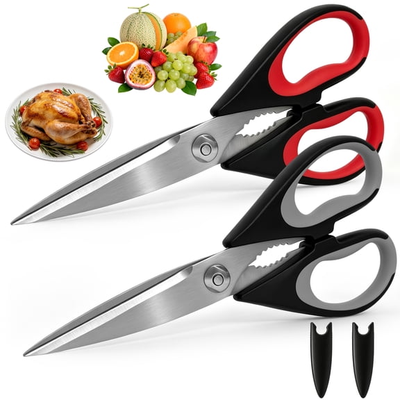 2 Pack Multi-Purpose Kitchen Scissors, Stainless Steel Heavy Duty Kitchen Cooking Shears with Bottle Opener, Soft Grip Food Prep Scissors for Food, Vegetables, Poultry, Herbs