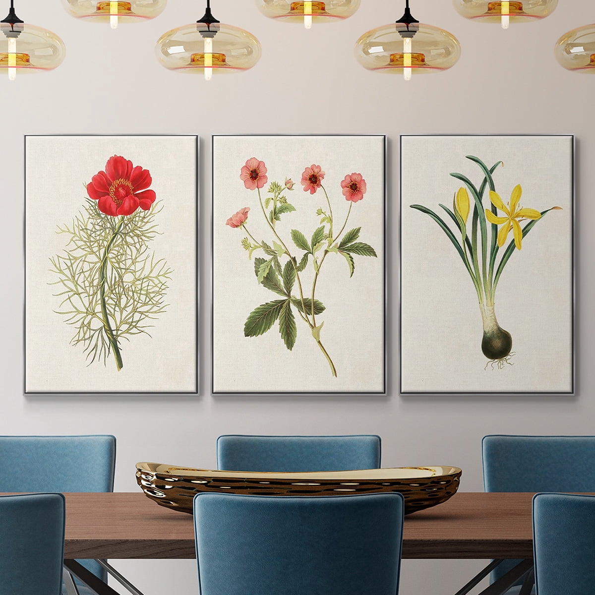 Flowers of the Seasons VI - Framed Premium Gallery Wrapped Canvas L Frame 3 Piece Set - Ready to Hang