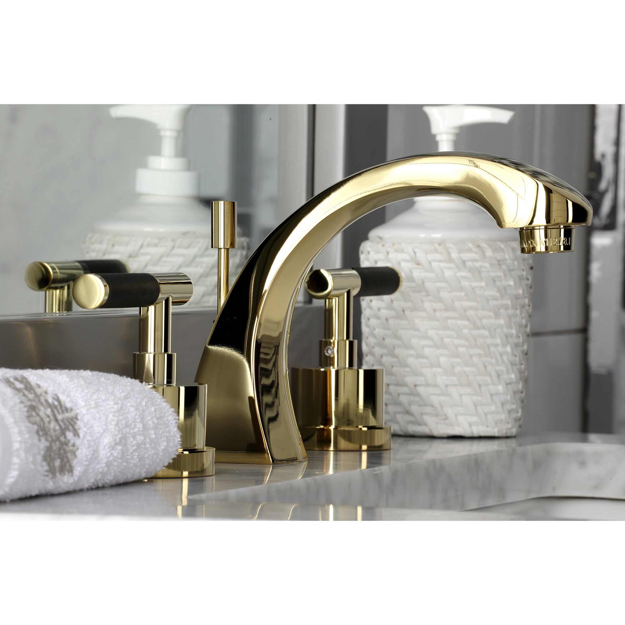 Kingston Brass KS4982CKL Kaiser Widespread Bathroom Faucet with Brass Pop-Up, Polished Brass