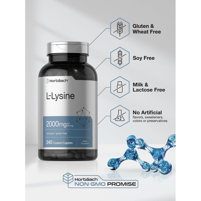 Horb√§ach L-Lysine Supplement, 2000mg, 240 Caplets, Veg, Non-GMO