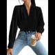 thumbnail image 2 of Blusas de Trabajo para Mujer, Blusas de Larga, Blusas de Oficina con Cuello en V, Blusas de para Mujer Negro L, 2 of 10