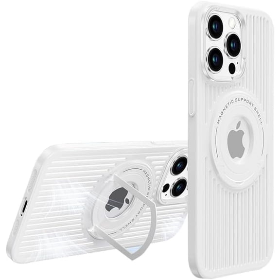Magnetic Series Designed for iPhone Case[Compatible with MagSafe[Military Drop&Full Body Protection] Heat Dissipation Ring Holder Stand Logo View Shockproof Cover (White,iPhone 15 Pro)