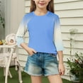thumbnail image 5 of ZACPNCV 3/4 Length Sleeve Girls Tops Summer Three Quarter Striped Shirts Casual Loose Fit Soft Blouse Tees Sky Blue 13-14 Years, 5 of 8