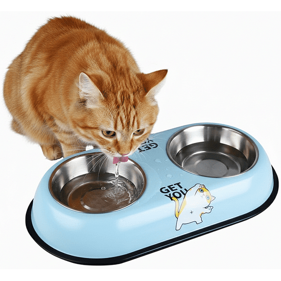 Dog Bowls, Cat Bowls Stainless Steel Pet Bowls with Automatic Water Dispenser, Double Food and Water Dish Set with Non-Slip Base for Large Medium Breeds, Elevated Feeder