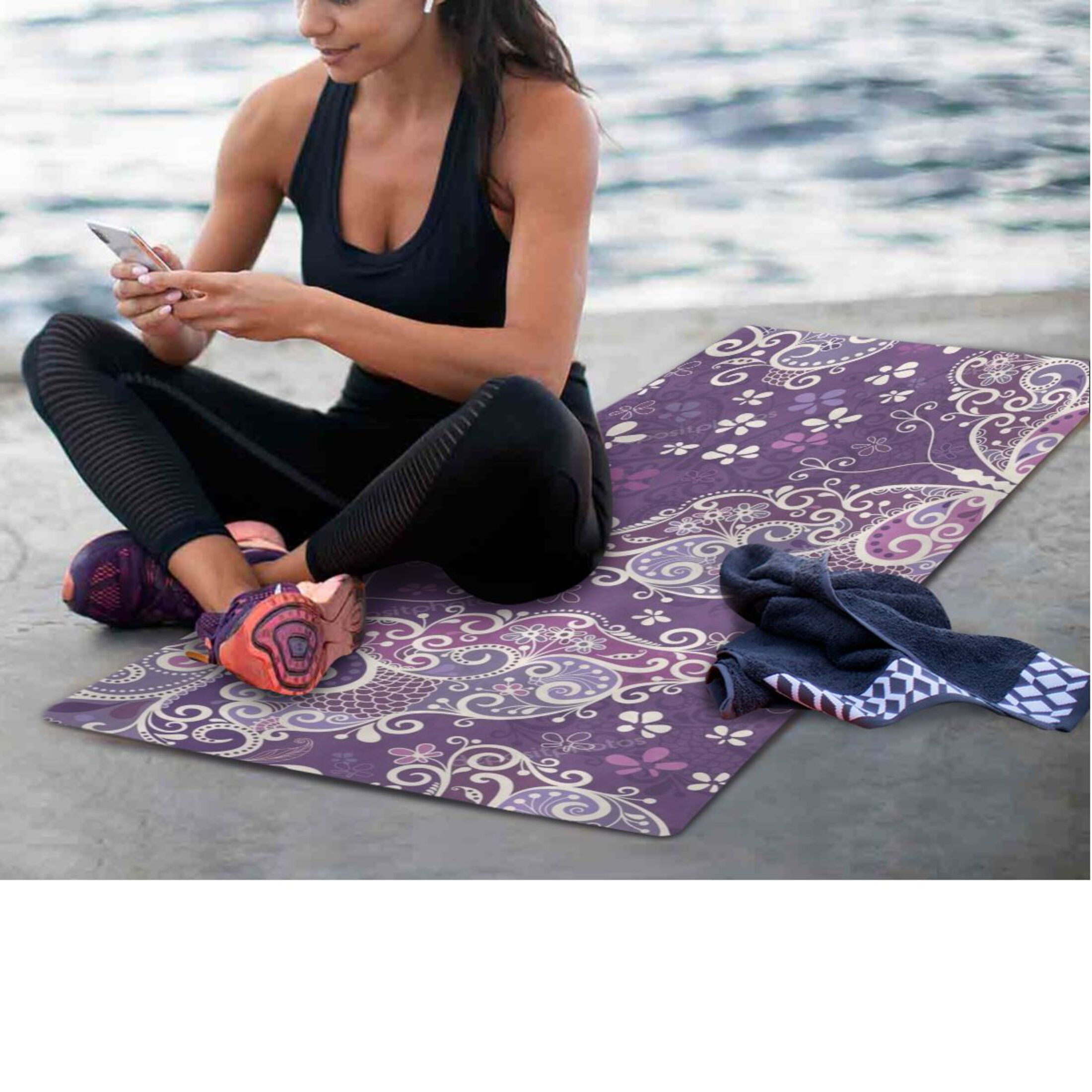 BZSMCE Yoga Mat Women Fitness Mat Purple Paisley Swirl Pattern