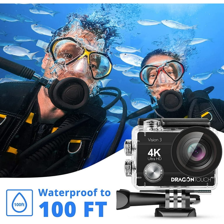 Nedsænkning spektrum peeling Dragon Touch 4K Action Camera 20MP Vision 3 Ultra HD Underwater 100FT  Waterproof Action Camera 170° Wide Angle 4X Zoom Sports Camcorder with  Remote Control 2 Batteries Helmet Accessories - Walmart.com