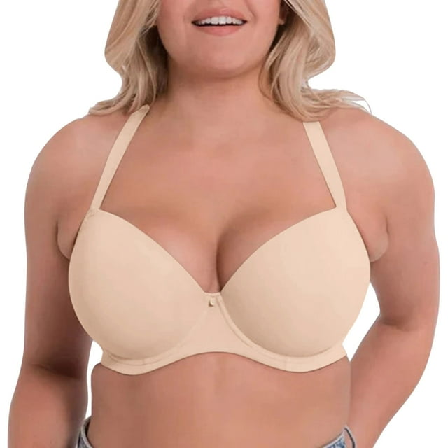 Aayomet Bras for Large Breasts Sexy Large Size Thin Cup Smooth Face Traceless Adjustable Steel Rim Bra (Beige, 32)