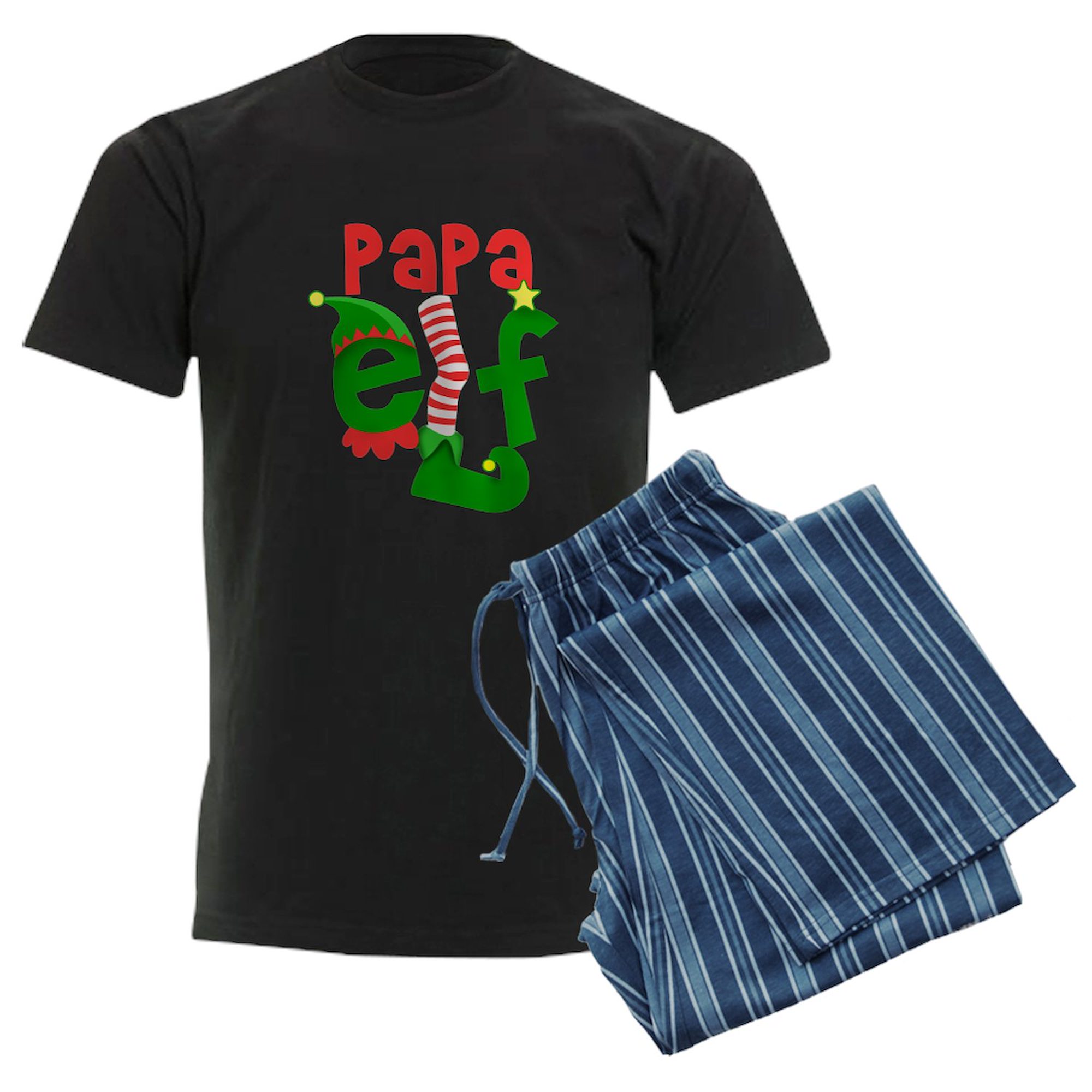 CafePress - Papa Elf - Men's Dark Loose Fit Cotton Pajama Set