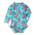 thumbnail image 2 of HULIJA Toddler Girls Long Sleeves Swimwear Floral Printed Bathing Suit with Zipper Blue 0-3 Months, 2 of 6