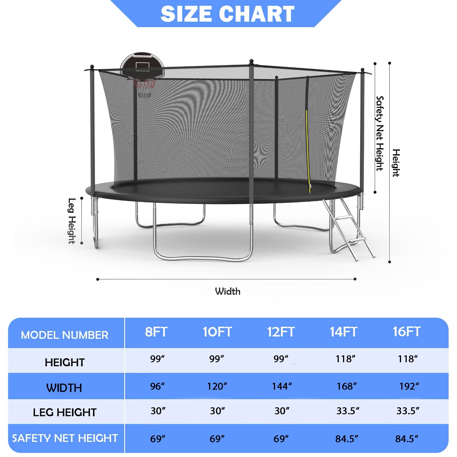 14FT Outdoor Trampoline with Basketball Hoop and Ladder for Kids and Adults，Heavy Duty Recreational Trampoline with Safety Enclosure,Anti-Rust Frame,Backyard Trampoline for Gift,Black
