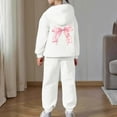 thumbnail image 2 of Letdown Girls Sweatpants Set - 2 Piece Bow Print Fashion Crewneck Hooded Sweatshirt and Jogger Sweatpants for Girls Matching Set (White,8-9Years), 2 of 6