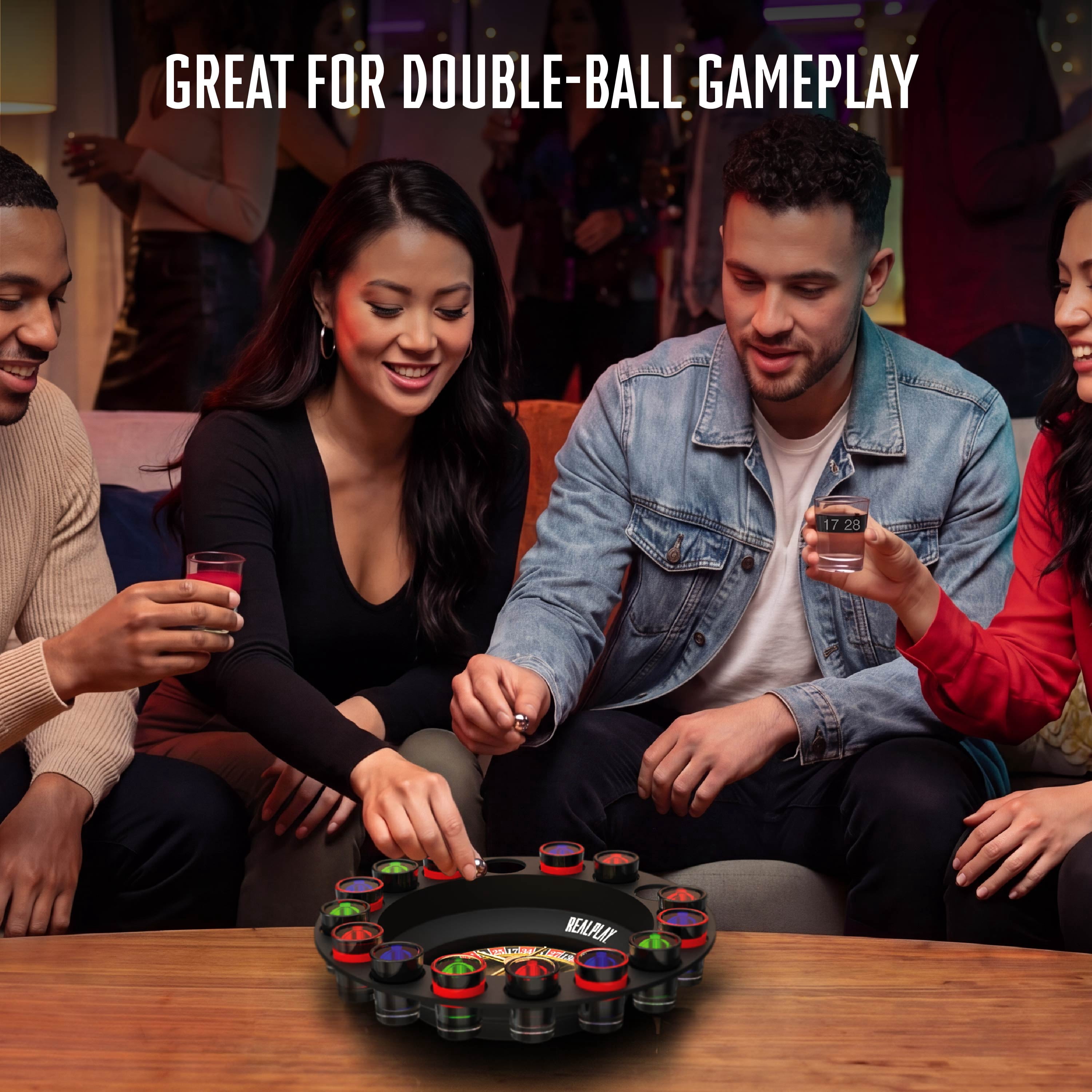 Realplay Shot Roulette Game – Casino-Style Roulette Wheel with 16 Shot Glasses, Adult Games for Ages 21+