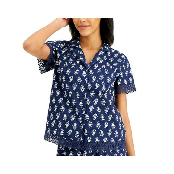 Charter Club Womens Sleepwear Notched Collar Cotton Pajama Top Only,1-PC;Medium