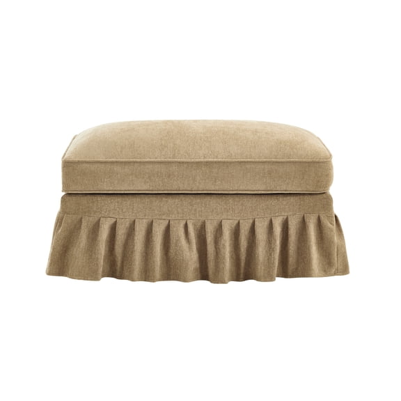 Soft Upholstered Square Ottoman Foot Stool for Bedroom Living Room, Light Coffee