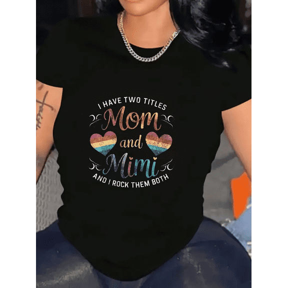 BESTLUCKY Chic plus size cotton T-shirt for women - Mom and Mimi graphic, crew neck, short sleeve - perfect for casual wear, comfortable fashion style