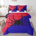 thumbnail image 1 of Ensemble de Couette Taille Simple à Toiles d'Araignée d'Halloween avec Draps, Toiles d'Araignée Rouges et Bleues - Ensemble 7 Pcs Tout-en-un Simple, Literie Gothique à Toiles d'Araignée avec Couette, Drap Plat, Taies d'Oreiller et Couvre-Oreillers, 1 of 5