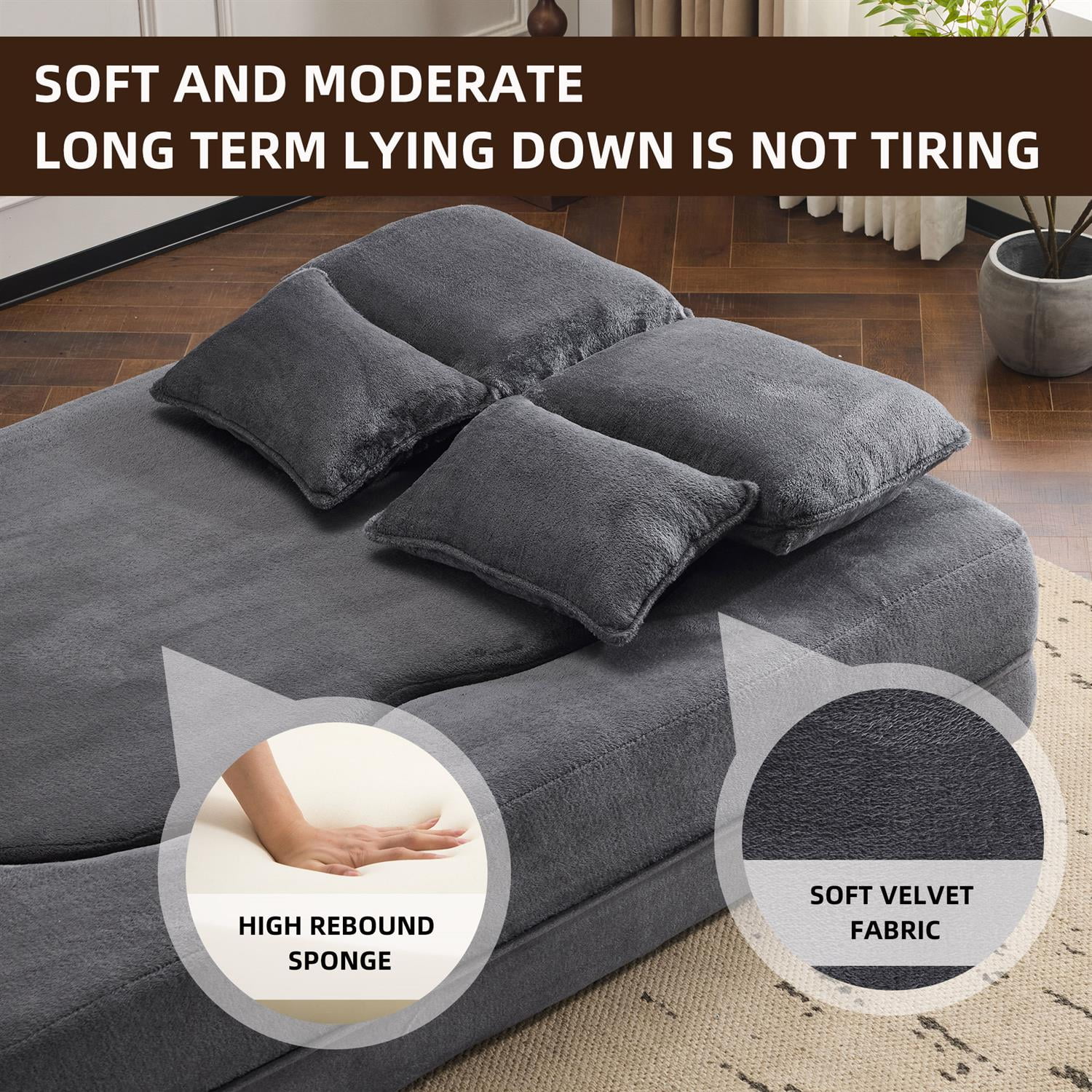 Demi Bonn 78" Foldable Sofa Bed, Chenille Futon Couch, High-Density Foam Convertible Sleeper Sofa for Living Room, Guest Room, Bedroom, Gray