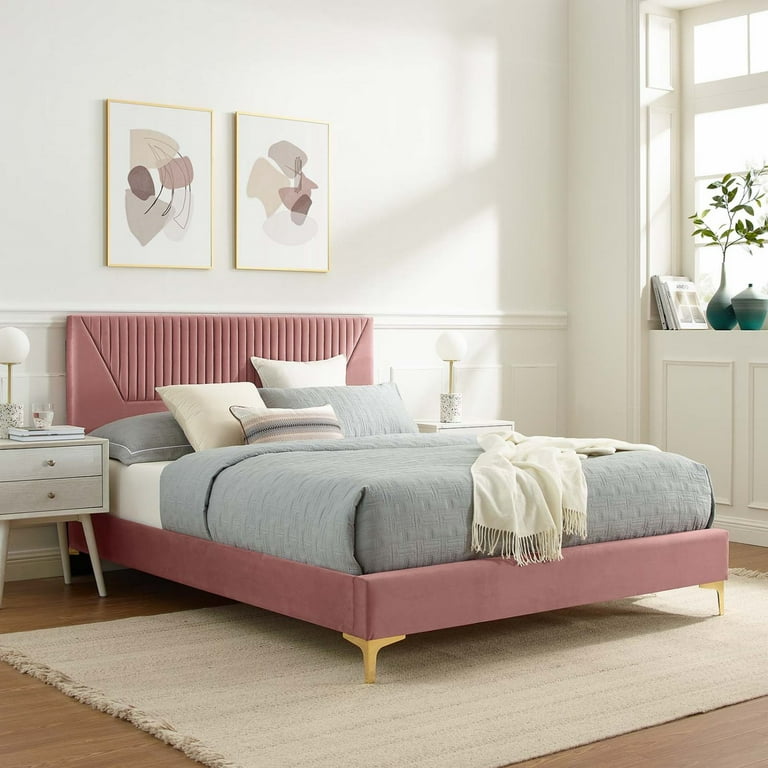 Mid century modern elegant velvet bed frame discount