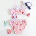 thumbnail image 6 of Xijirk Girls Two Piece Swimsuit Summer Beachwear with Side Cutouts 3D Bow Asymmetric Shoulder Striped Bow Print Swimwear for Pool Beach,4-5 Years,Z03 Red, 6 of 8