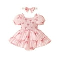 thumbnail image 1 of PMVFHDE Barboteuses pour Fille Été Filles Manches Courtes Volants Nœud Imprimés Barboteuse Justaucorps Robe Justaucorps pour Filles&One-Pieces Rouge,9-12 Mois, 1 of 7